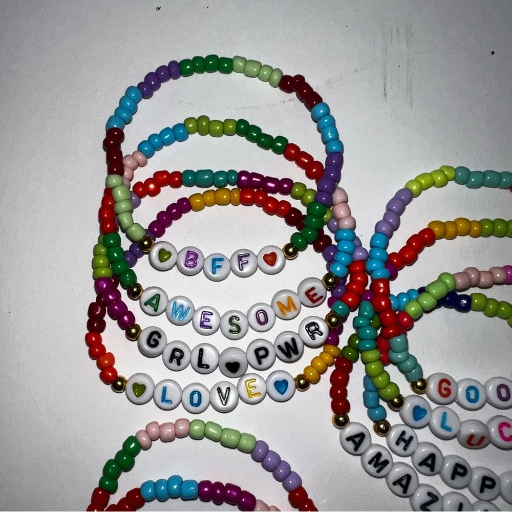 Colorful Beaded Friendship/Positive Affirmations Stretch Bracelets Set/Lot-15